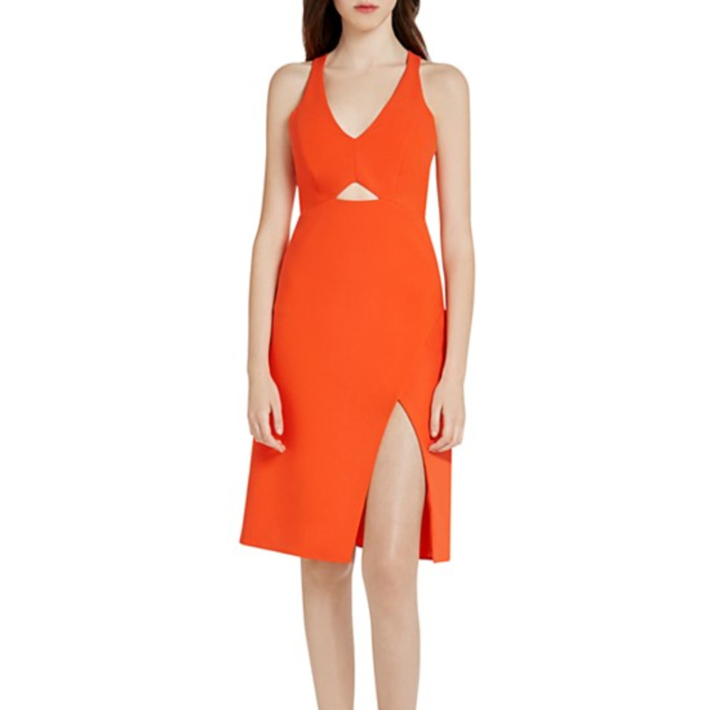 Red Orange Cutout Faux Wrap Sleeveless Vneck Dress